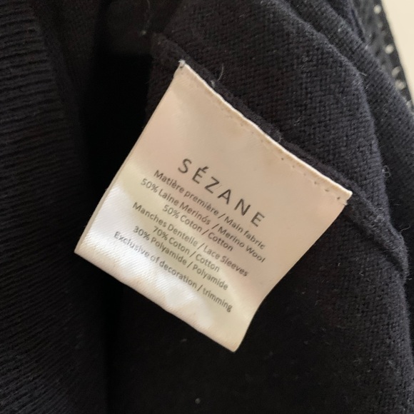 Sezane Sweater with lace sleeves black size L/EU 40 cotton wool blend - Picture 5 of 6